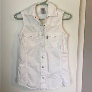 Carhartt white sleeveless button down top